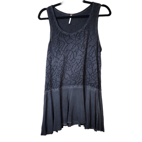 Free People Tops - Free People Medium Rally Perforated Top Distressed Black Peplum Sleeveless Gray